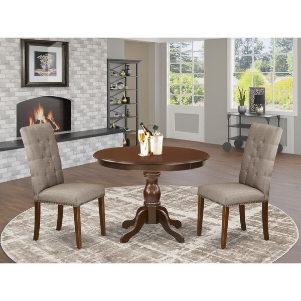 East West Furniture 3 Piece Hartland Dining Room Table Set - Mahogany HBEL3-MAH-16 - main